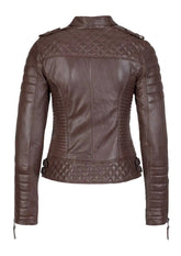 Women's Biker Leather Jacket Brown freeshipping - SkinOutfit